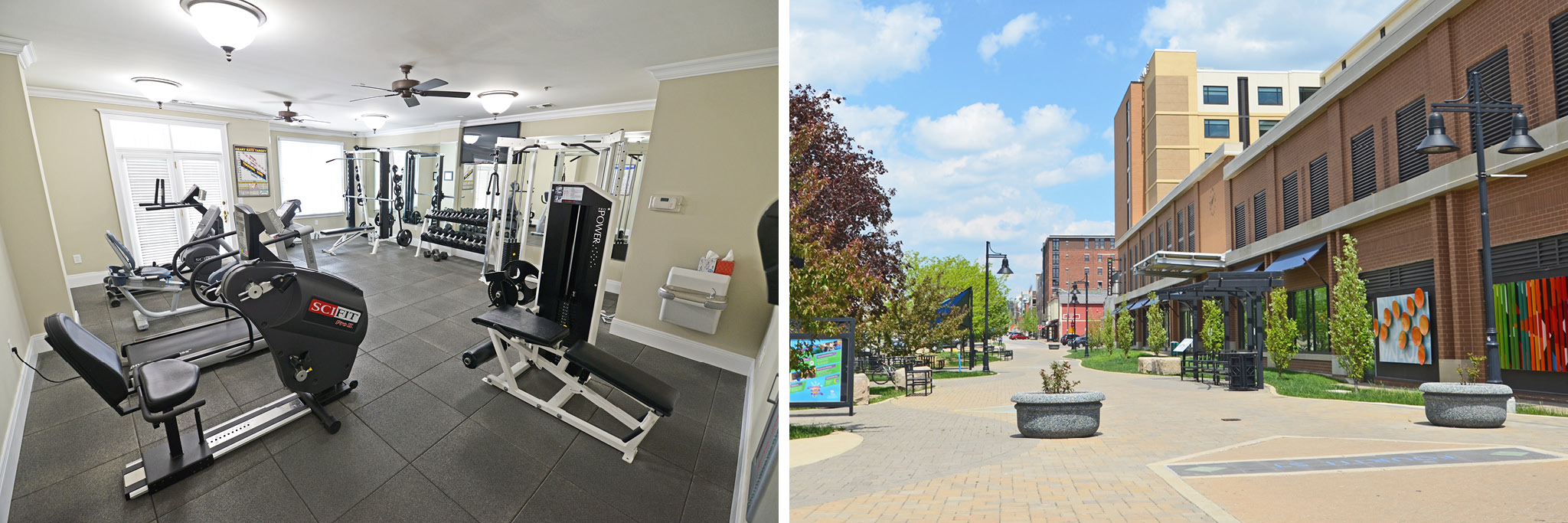Residents can workout in the private fitness center or stroll the B-Line Trail. 