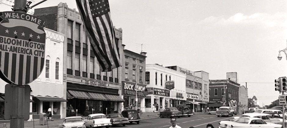 1963, view of the Wicks building, downtown Bloomington