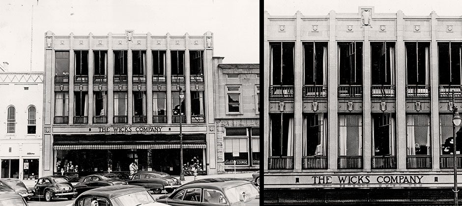 1953, view of the Wicks building, downtown Bloomington